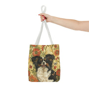 Papillon Dog Floral Canvas Tote Bag, Cute and Eco-Friendly Gift