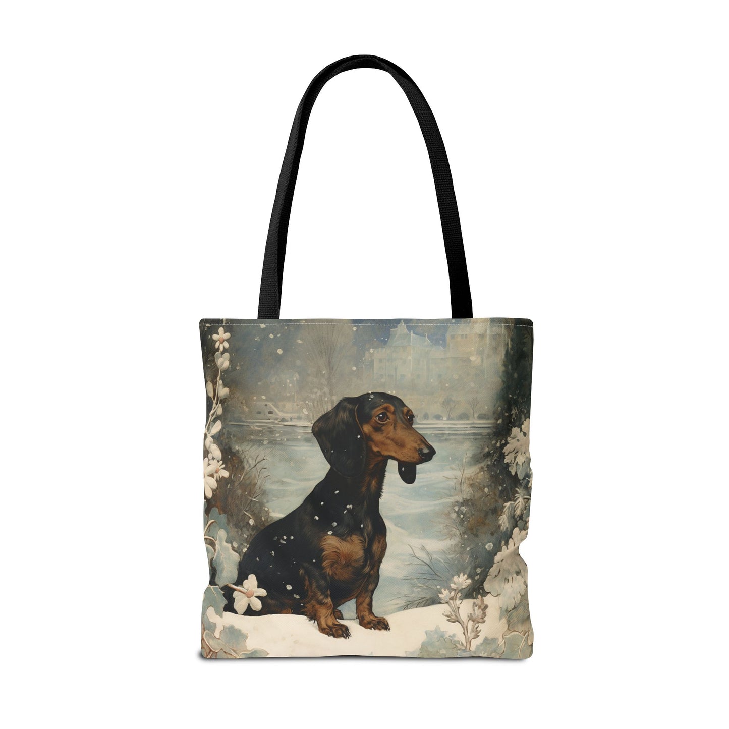 Dachshund Snowy Winter Scene Canvas Tote Bag for Dog Lovers