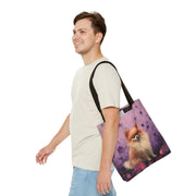 Whimsical Pomeranian Tote Bag, Purple Floral Canvas for Dog Lovers