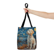 Whimsical Westie Starry Night Tote Bag, Artistic Canvas Shopping Bag