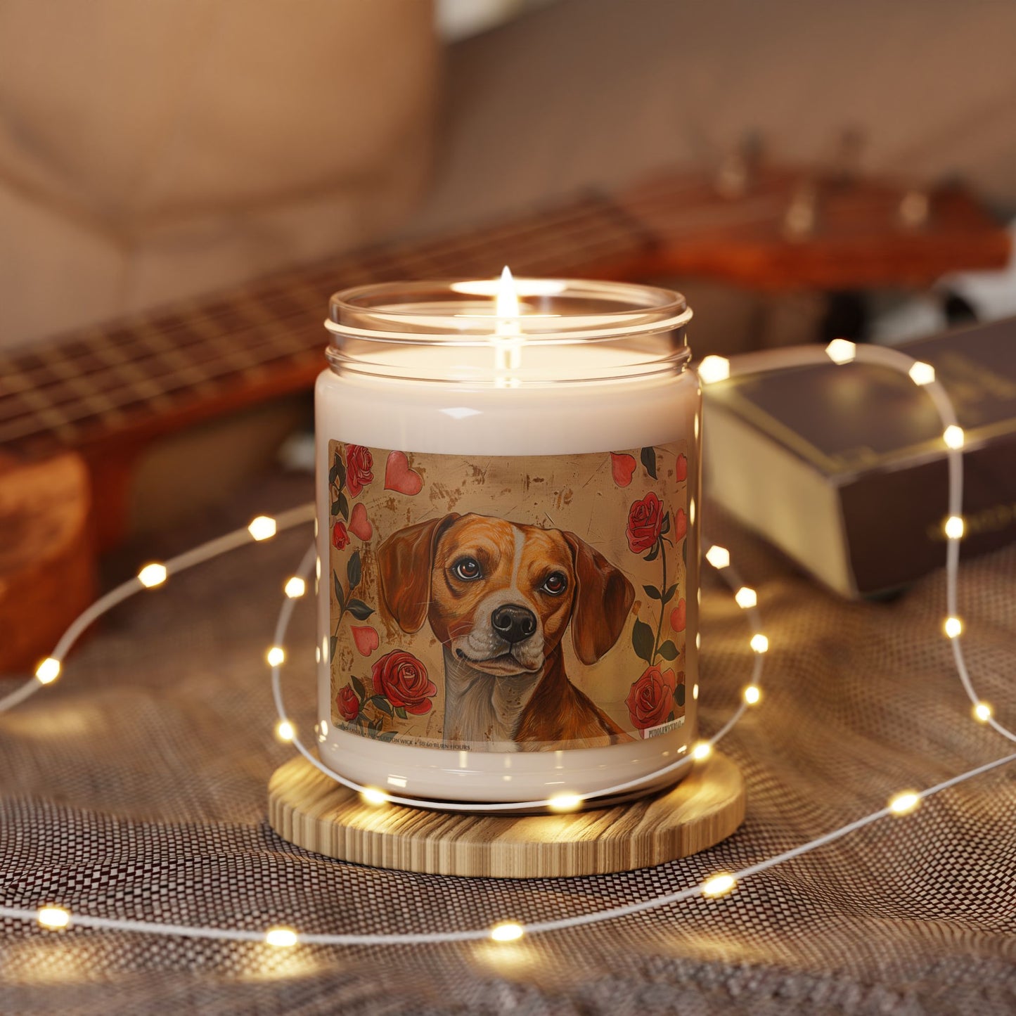 Beagle Love Soy Candle – Vintage Art with Roses, Perfect Dog Lover Gift