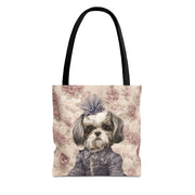 Shih Tzu Chic Floral Tote Bag: Elegant Canvas for Dog Lovers