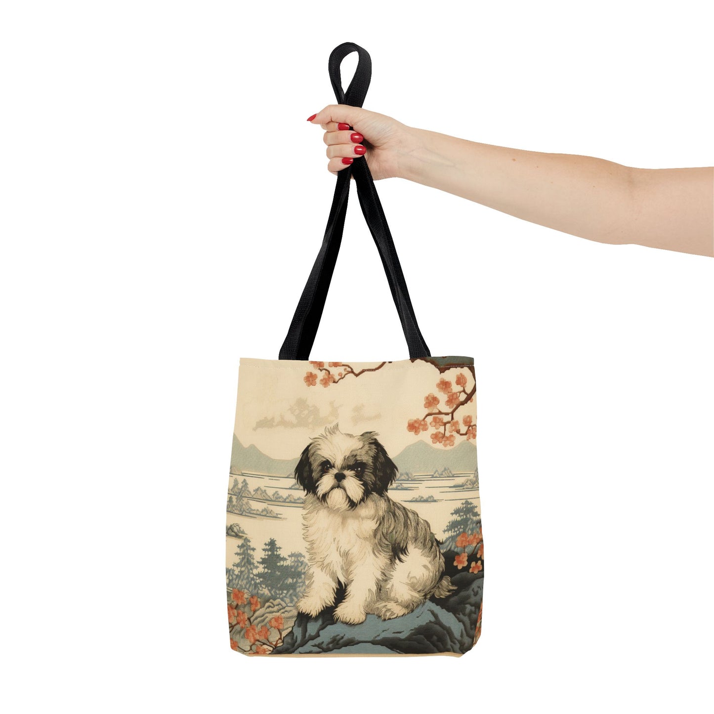 Shih Tzu Cherry Blossom Canvas Tote Bag for Dog Lovers