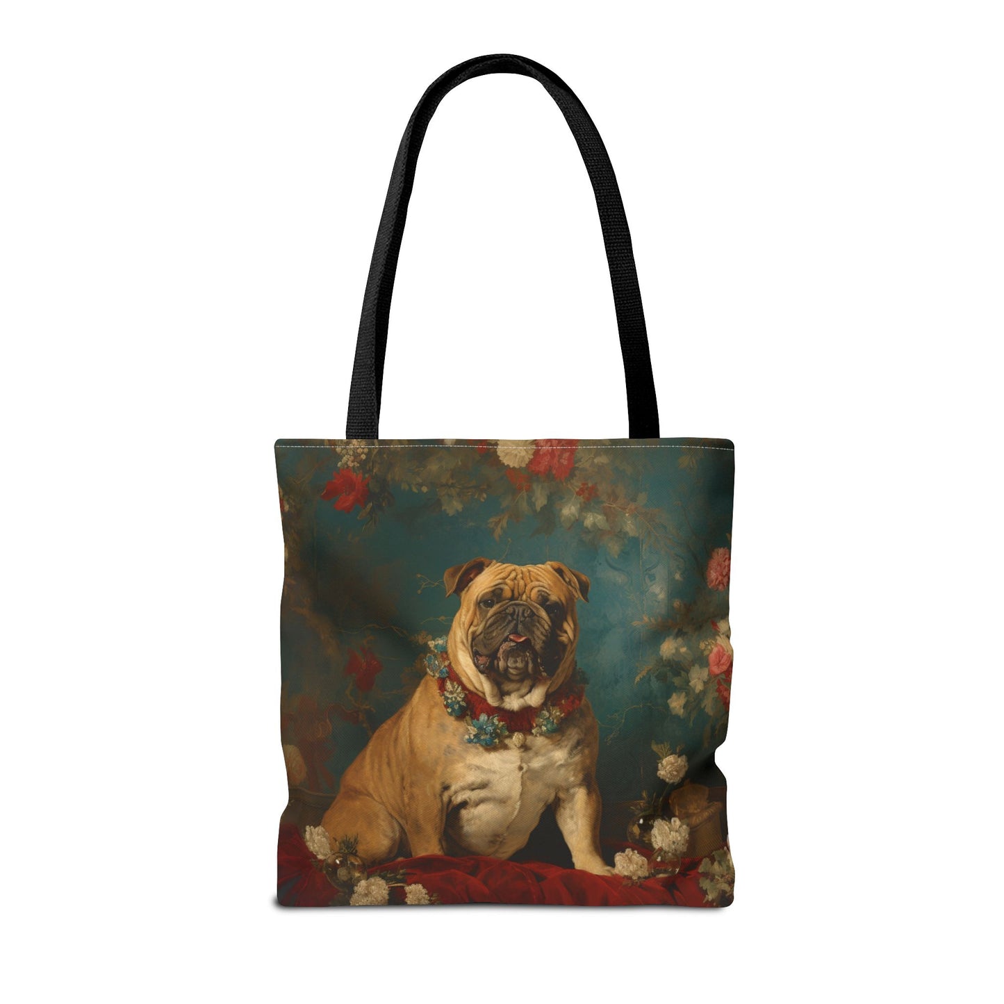 Regal Bulldog Floral Canvas Tote Bag, Chic Gift for Dog Lovers