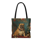 Regal Bulldog Floral Canvas Tote Bag, Chic Gift for Dog Lovers