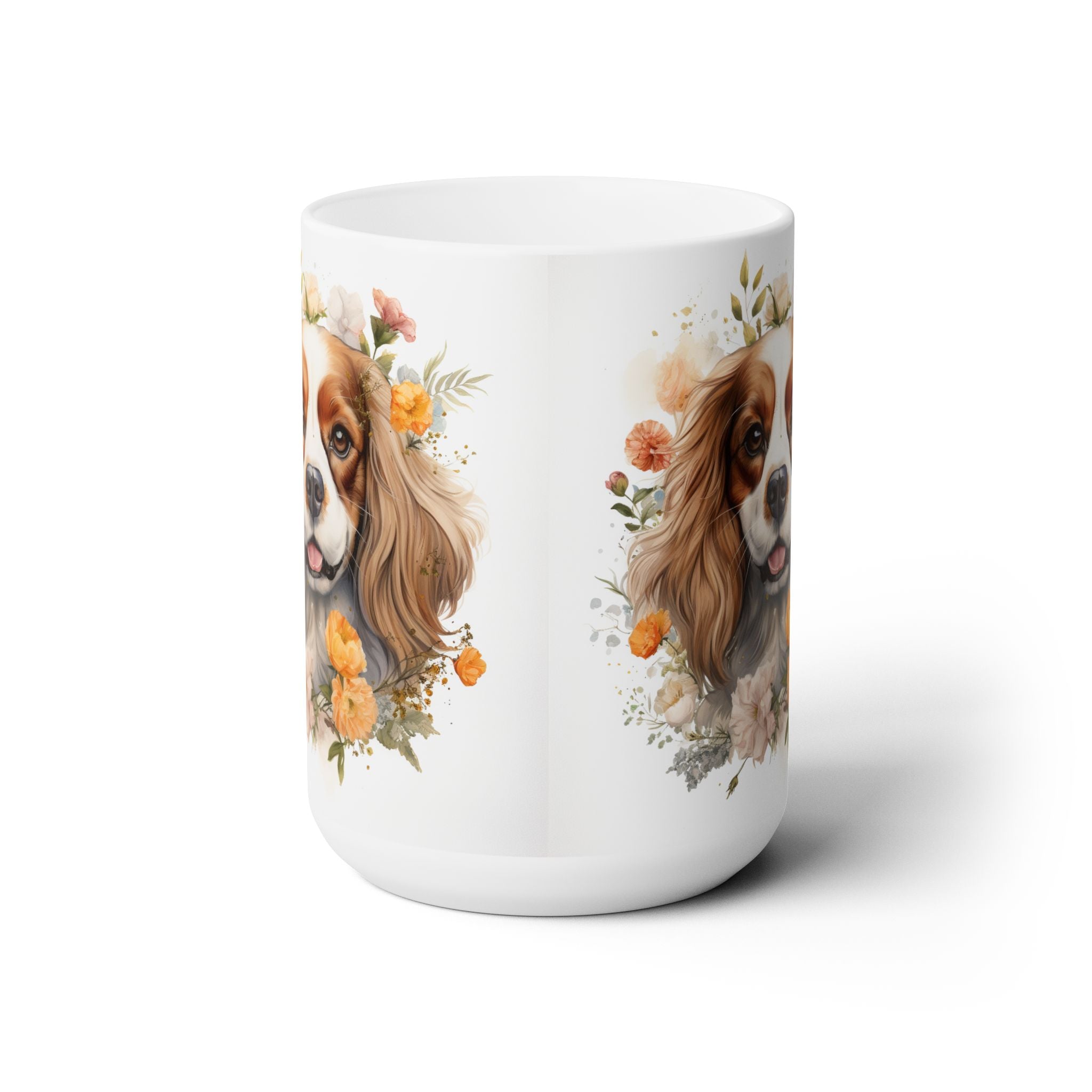 Cavalier King Charles Spaniel Coffee Mug with Floral Design - Darwin & Rose