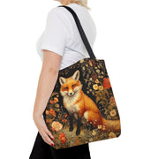 Whimsical Floral Fox Canvas Tote Bag, Eco-Friendly Market Bag