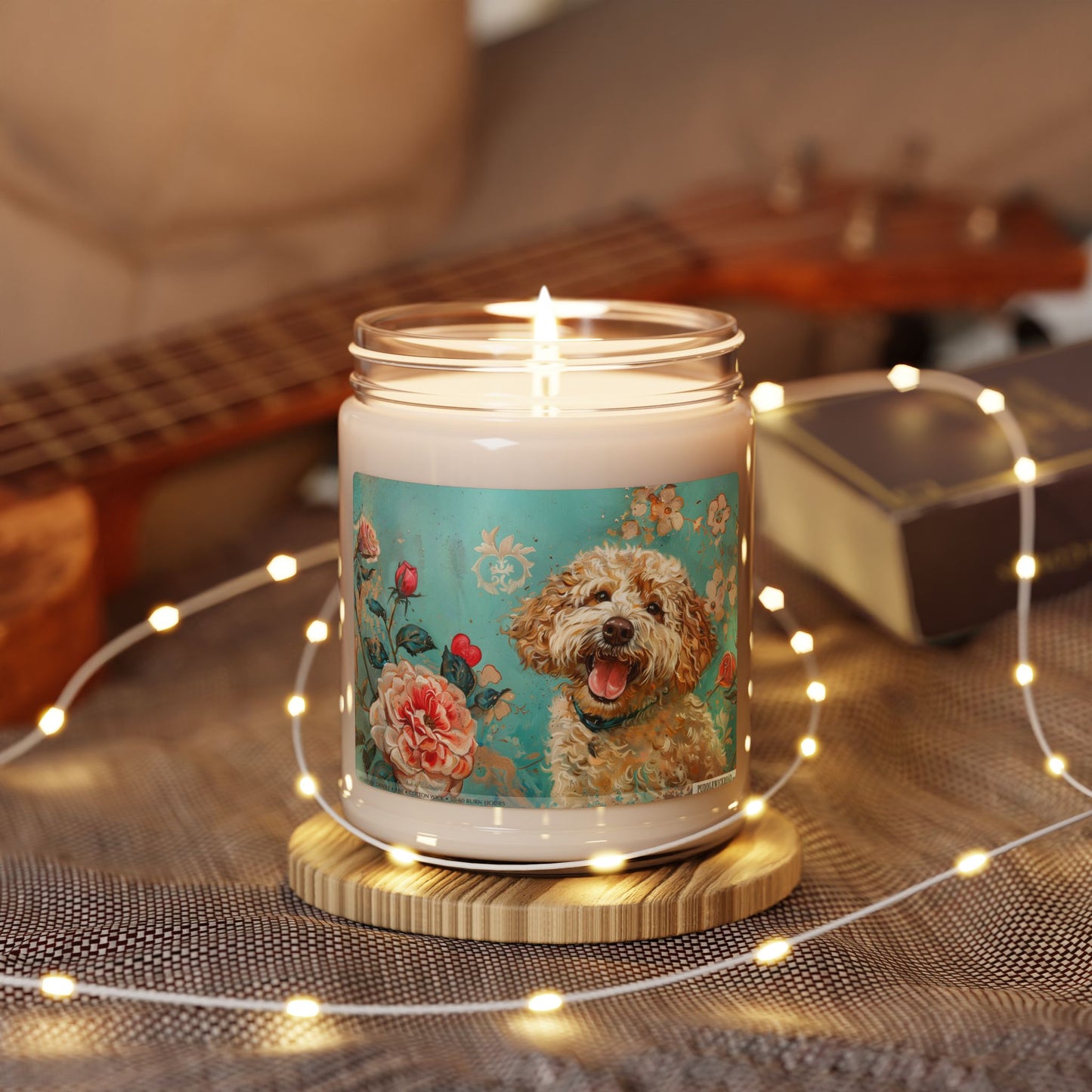 Labradoodle Candle with Vintage Floral Design, Dog Lover Gift