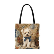 Charming Maltese Canvas Tote Bag with Floral Vintage Elegance