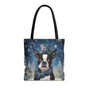 Winter Wonderland Boston Terrier Tote Bag – Festive Eco-Friendly Design