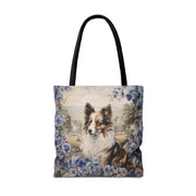 Shetland Sheepdog Floral Tote Bag, Blue Vintage Market Bag for Dog Lovers