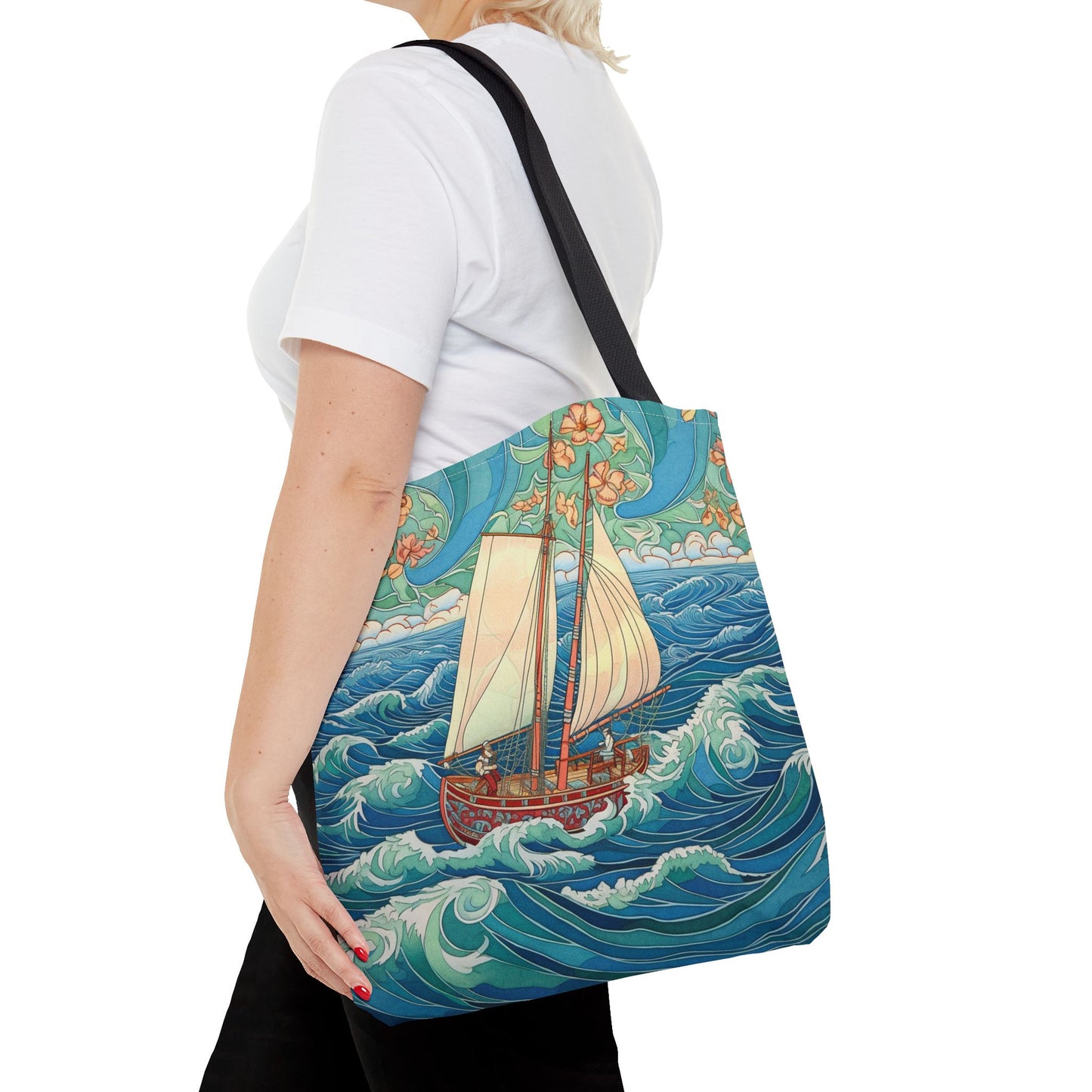 Sailboat Adventure Tote Bag, Ocean-Themed Eco-Friendly Shopping Bag