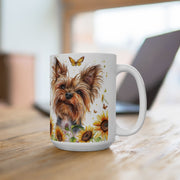 Yorkie Bliss Mug with Sunflowers and Butterflies