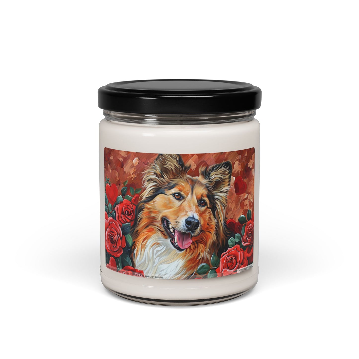 Collie Love Memorial Candle – Vintage Rose Design for Pet Lovers