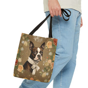 Boston Terrier Floral Canvas Tote Bag, Elegant Gift for Dog Lovers