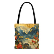 Mountain Escape Floral Canvas Tote Bag – Nature-Inspired Eco-Friendly Gift