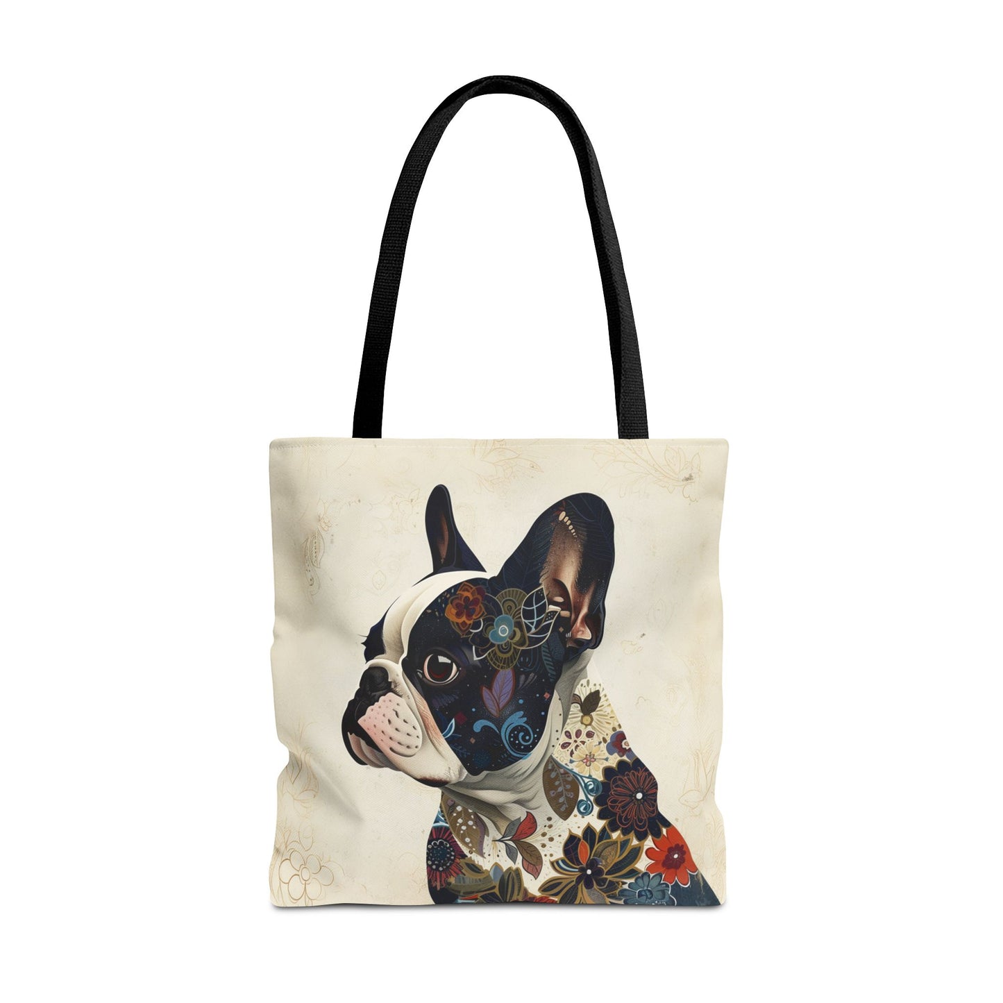 Floral Frenchie Canvas Tote Bag for Dog Lovers, Eco-Friendly Gift