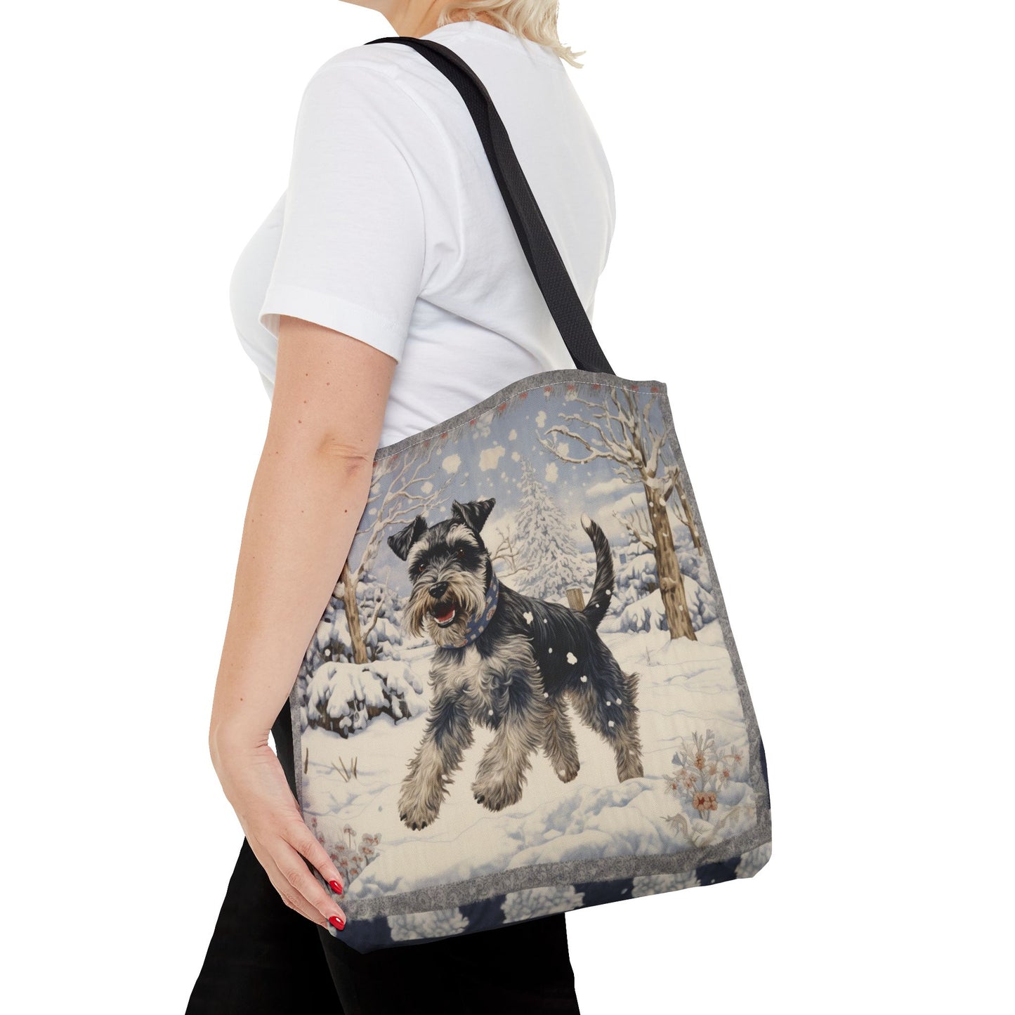 Festive Winter Schnauzer Tote Bag - Stylish Canvas Shopper