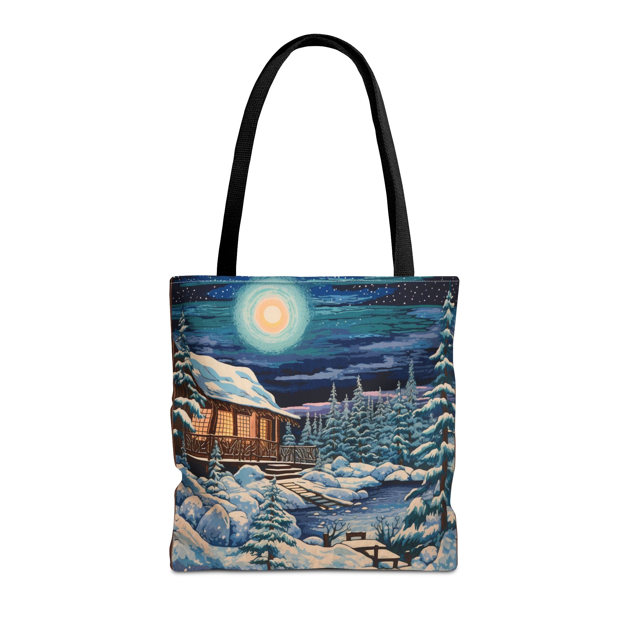 Cozy Winter Cabin Canvas Tote Bag – Eco-Friendly & Nature-Inspired