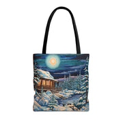 Cozy Winter Cabin Canvas Tote Bag – Eco-Friendly & Nature-Inspired