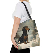 Dachshund Snowy Winter Scene Canvas Tote Bag for Dog Lovers