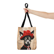 Chic Chihuahua Tote Bag - Red Hat & Necklace Vintage Art Design