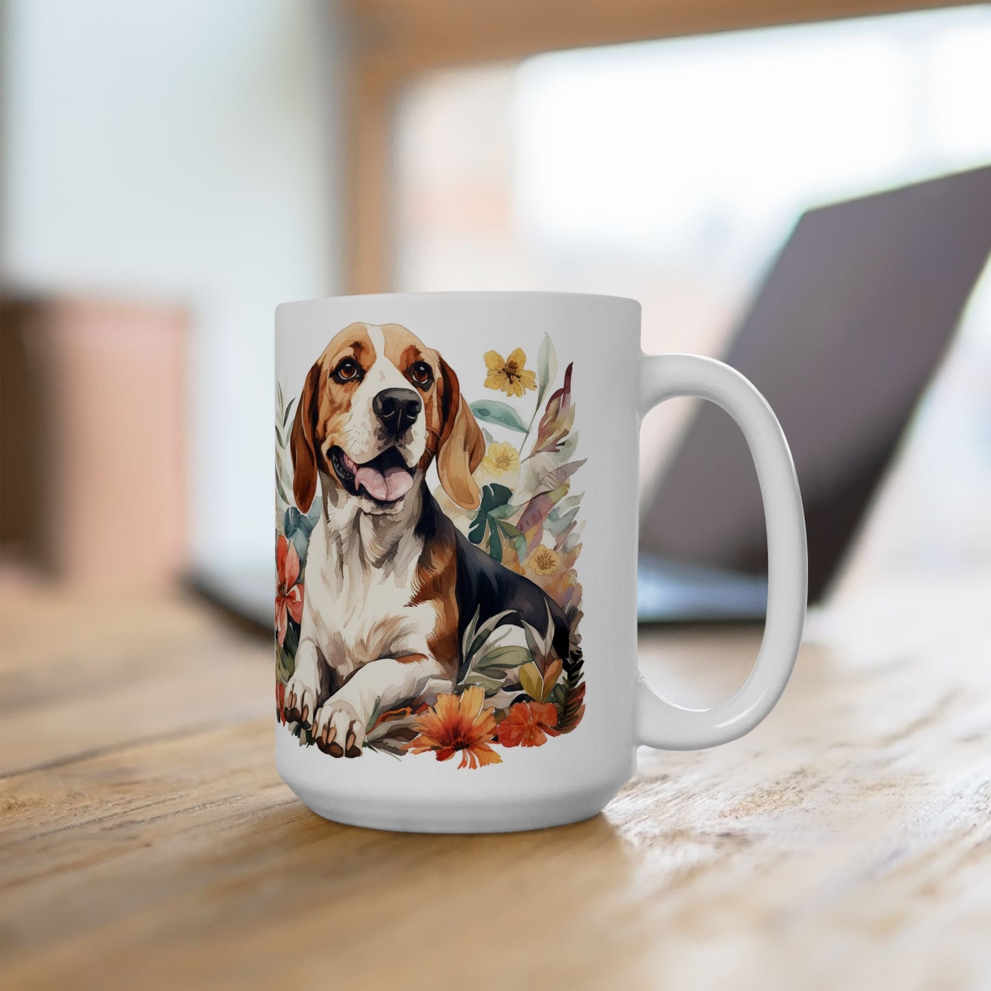 Beagle Bliss Floral Coffee Mug – Perfect for Dog Lovers!