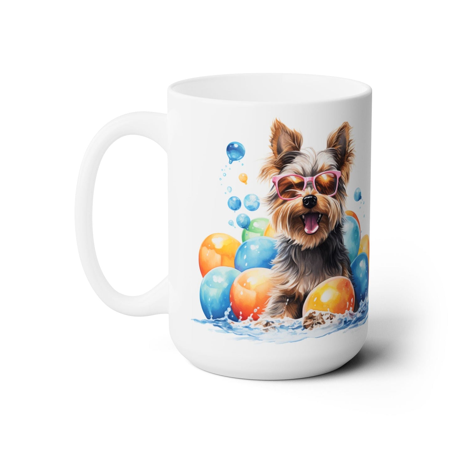 Yorkie Fun Mug - Yorkshire Terrier with Sunglasses and Balloons