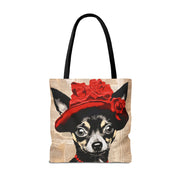 Chihuahua Tote Bag with Red Hat – Stylish Canvas for Dog Lovers