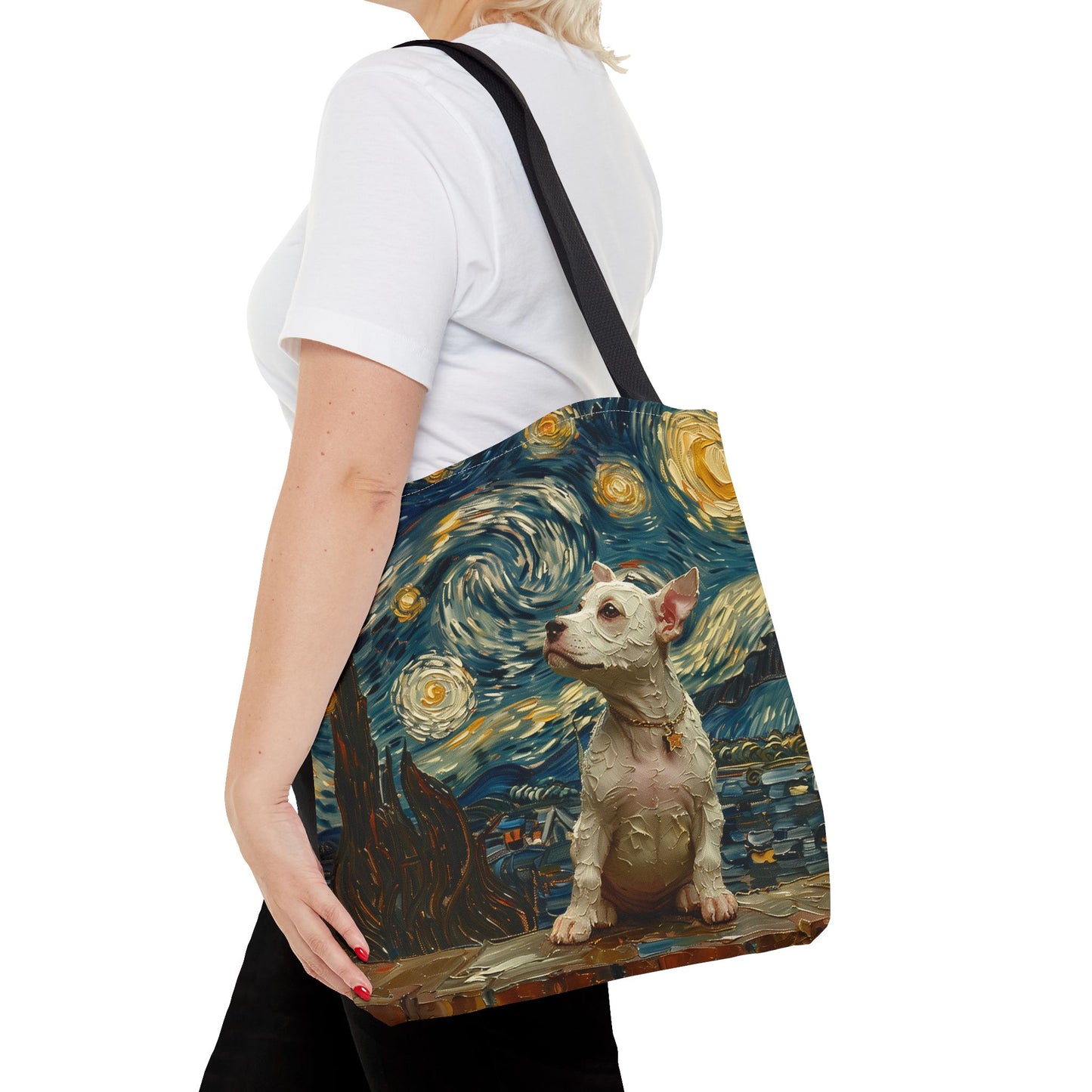 Starry Night Chihuahua Canvas Tote Bag, Artistic Gift for Dog Lovers