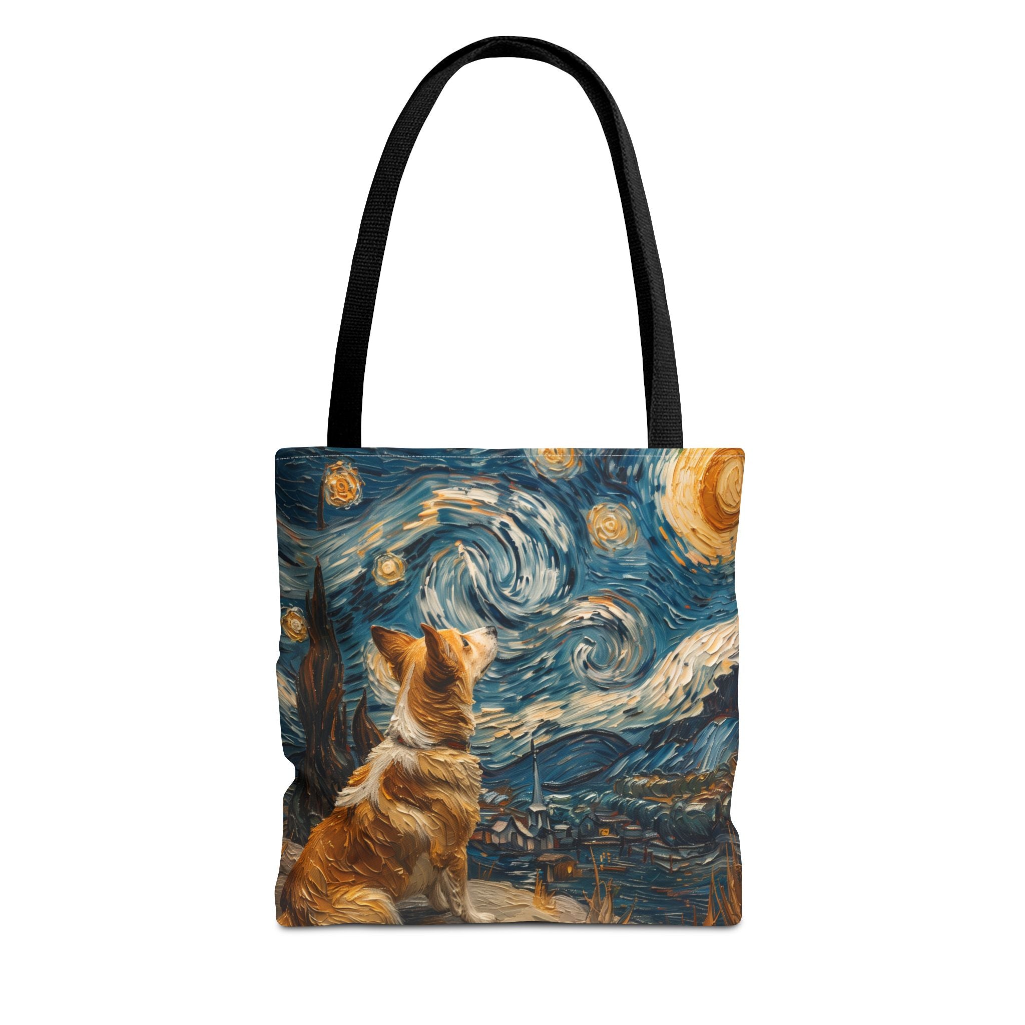 Starry Night Corgi Canvas Tote Bag - Artistic Dog Lover Gift