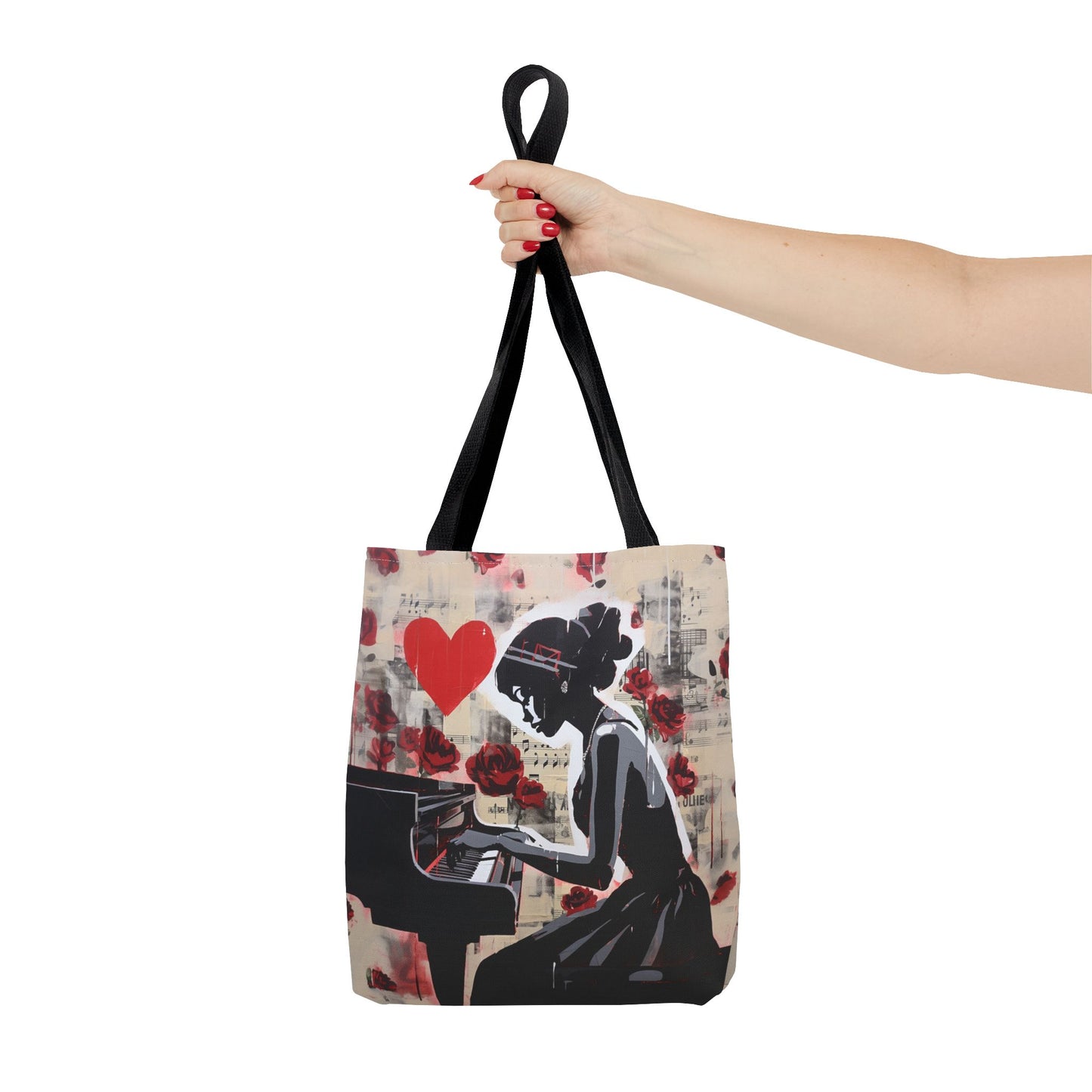 Piano Love Artistic Tote Bag – Romantic Design for Music Enthusiasts