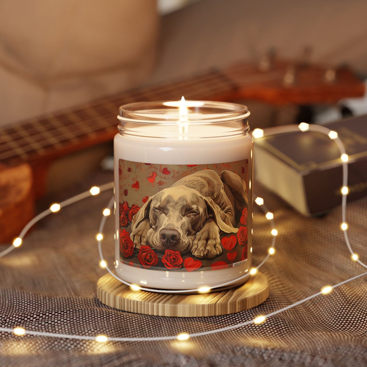 Weimaraner Love Candle – Romantic Puppy Gift with Roses and Hearts