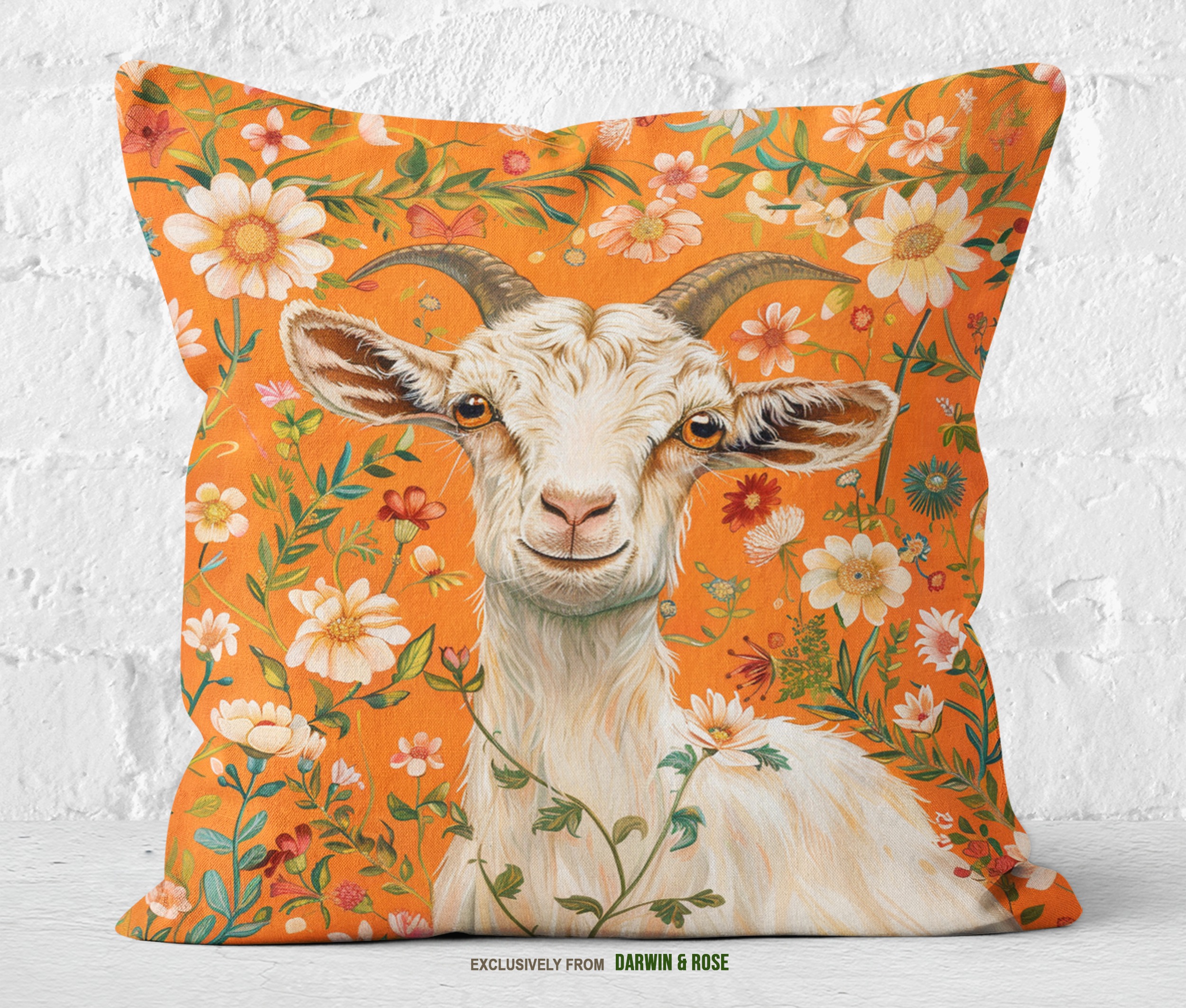 Easter Goat Floral Delight Throw Pillow, Farmhouse Spring Décor