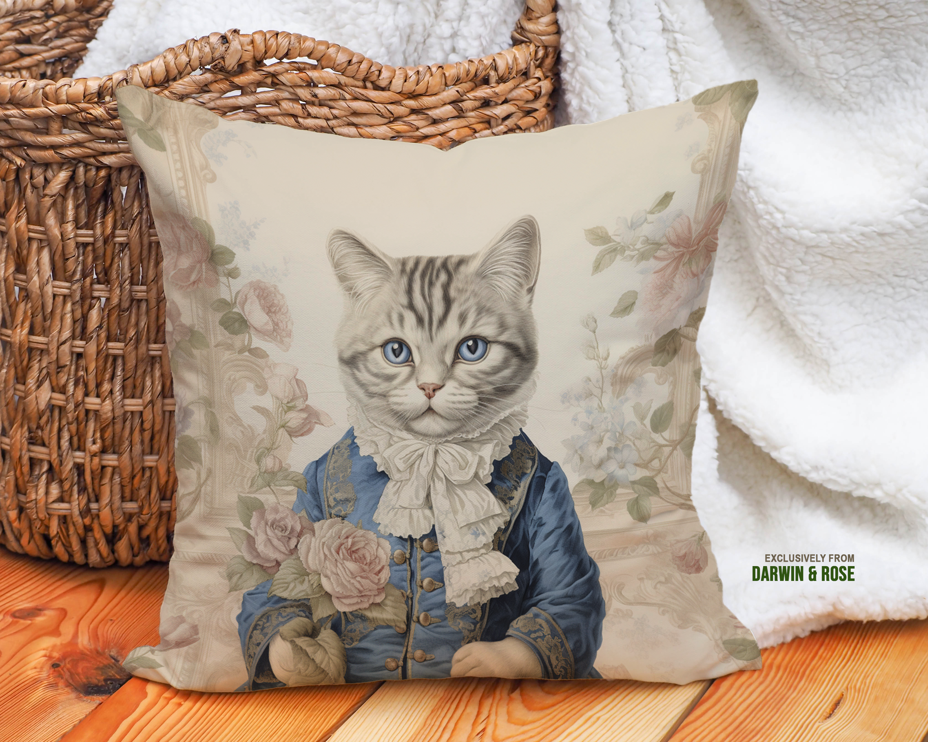 Regal American Shorthair Cat Victorian Throw Pillow – Elegant Vintage Style