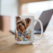 Yorkshire Terrier Easter Mug with Colorful Floral Design