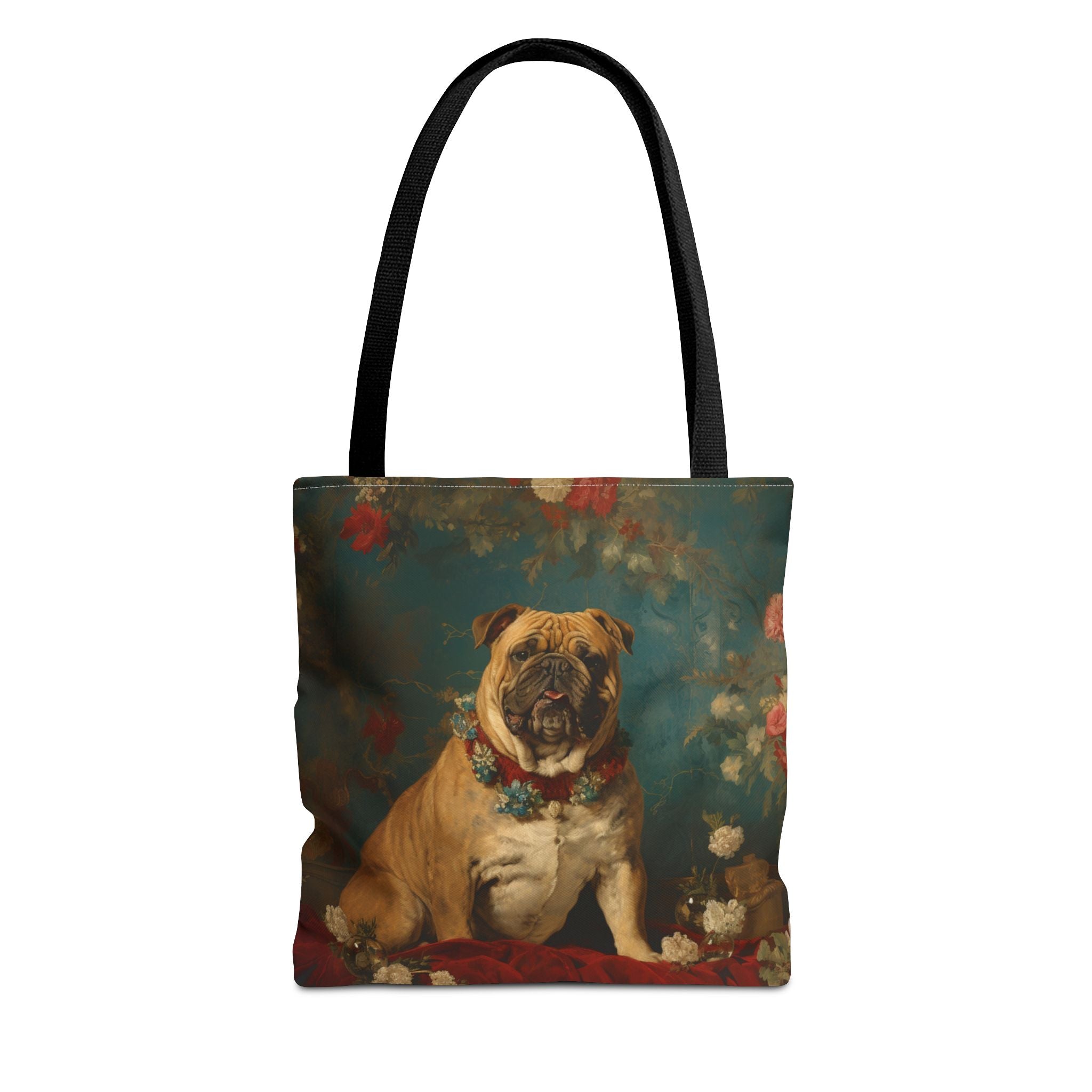 Regal Bulldog Floral Canvas Tote Bag, Chic Gift for Dog Lovers