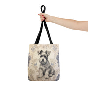 Mini Schnauzer Floral Tote Bag, Artistic Canvas Shopping Bag