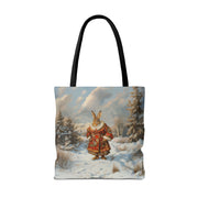 Winter Wonderland Rabbit Tote Bag, Festive Eco-Friendly Shopper