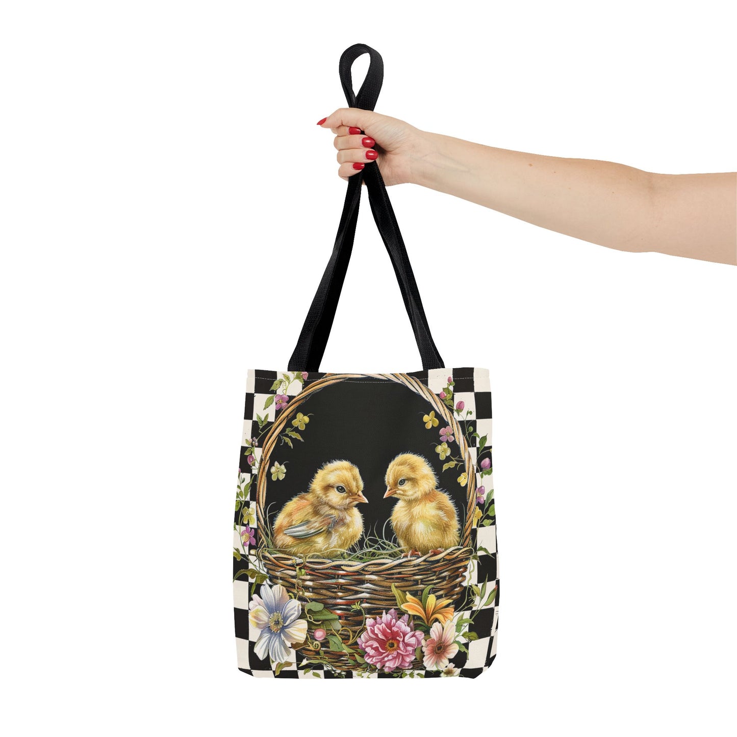 Charming Easter Chicks Canvas Tote Bag with Floral Basket Design