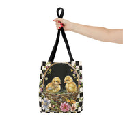 Charming Easter Chicks Canvas Tote Bag with Floral Basket Design