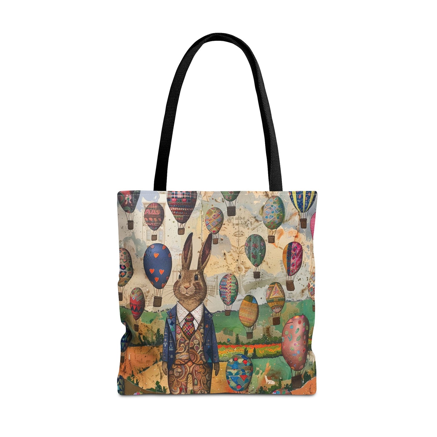 Easter Bunny and Hot Air Balloon Canvas Tote Bag - Eco-Friendly Shopping Companion