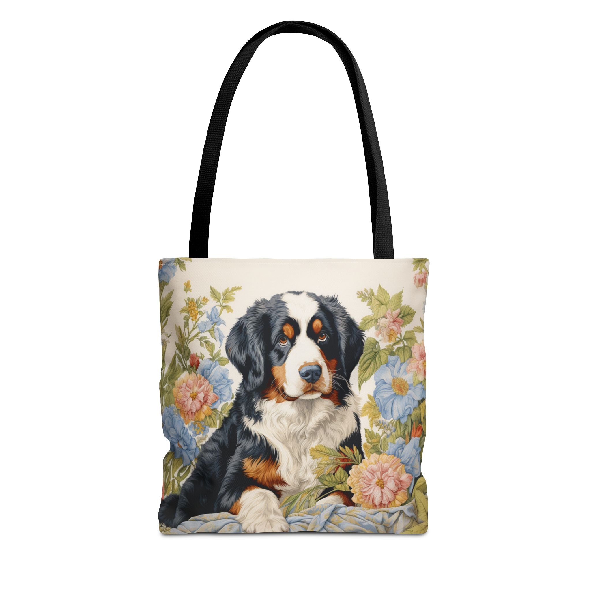 Bernese Mountain Dog Floral Canvas Tote Bag, Chic Gift for Dog Lovers