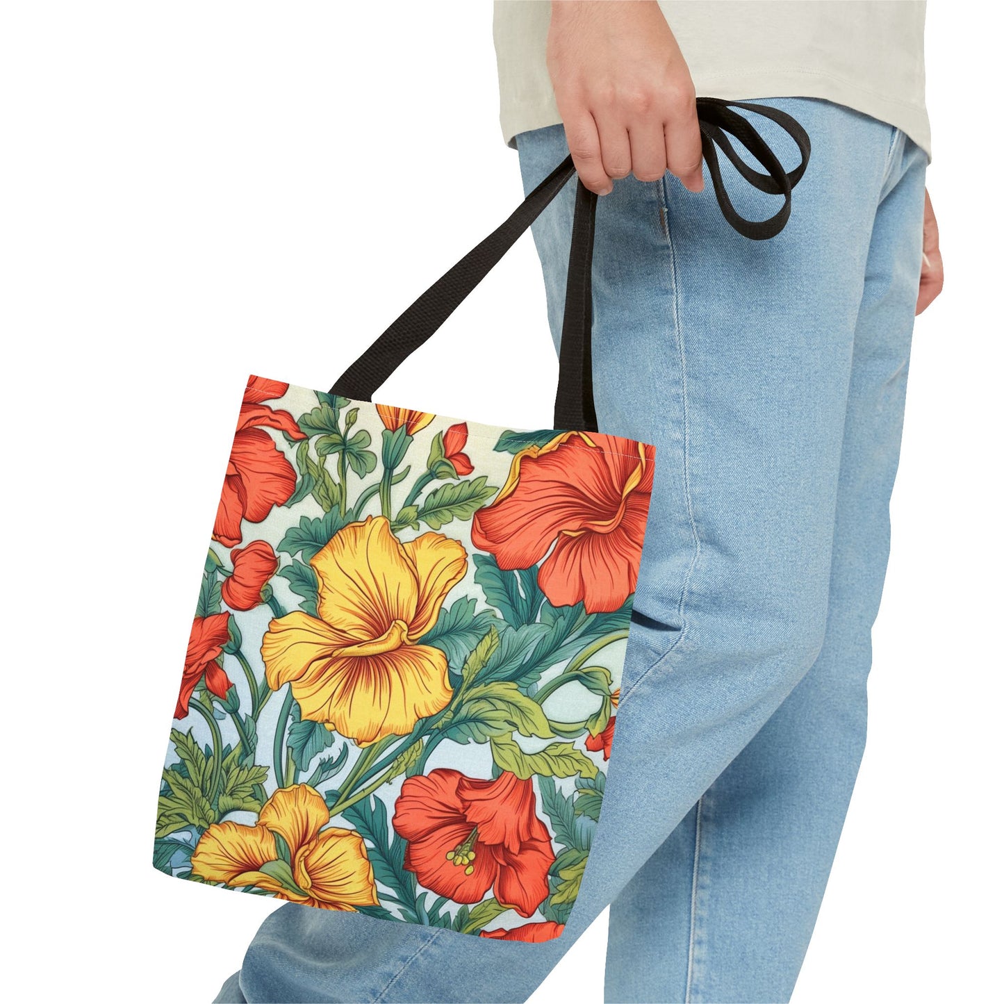 Hibiscus Blooms Eco-Friendly Tote Bag, Vibrant Floral Design for Market Trips