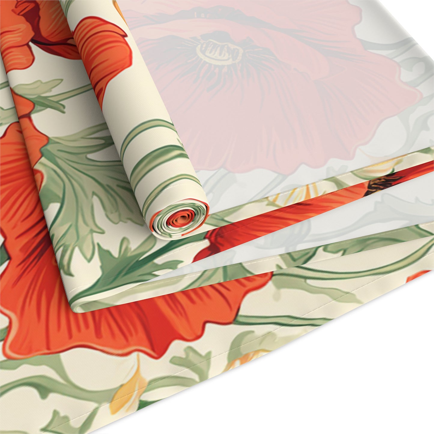 Red Poppy Table Runner | Bright Floral Décor in Red, Green, and Cream (72" or 90")