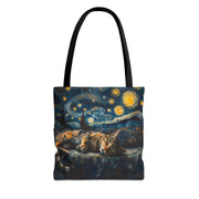 Starry Night Cat Tote Bag - Van Gogh-Inspired Canvas Design