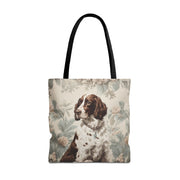 Liver and White Springer Spaniel Tote Bag with Floral Design