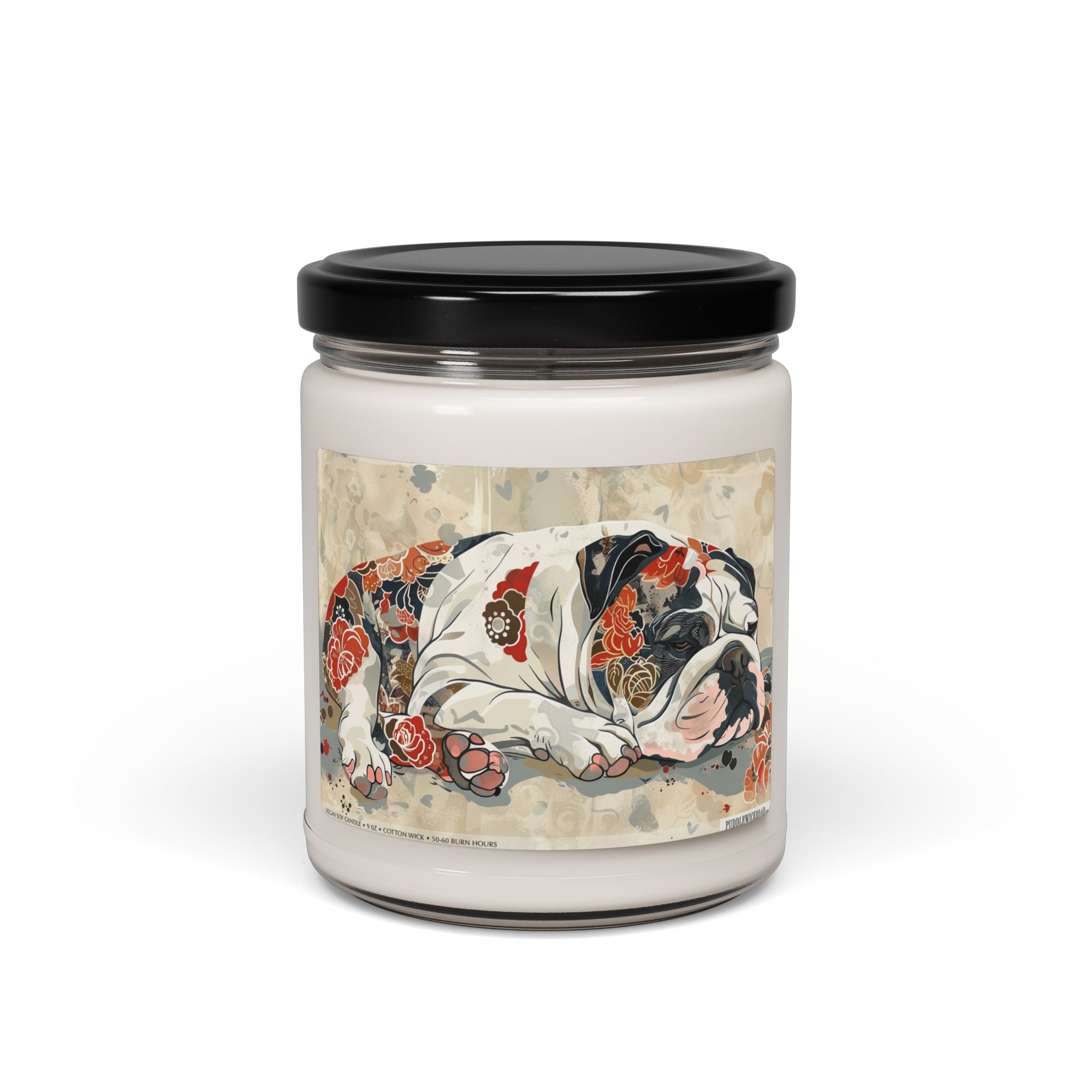 English Bulldog Vintage Floral Candle – Dog Lover Gift