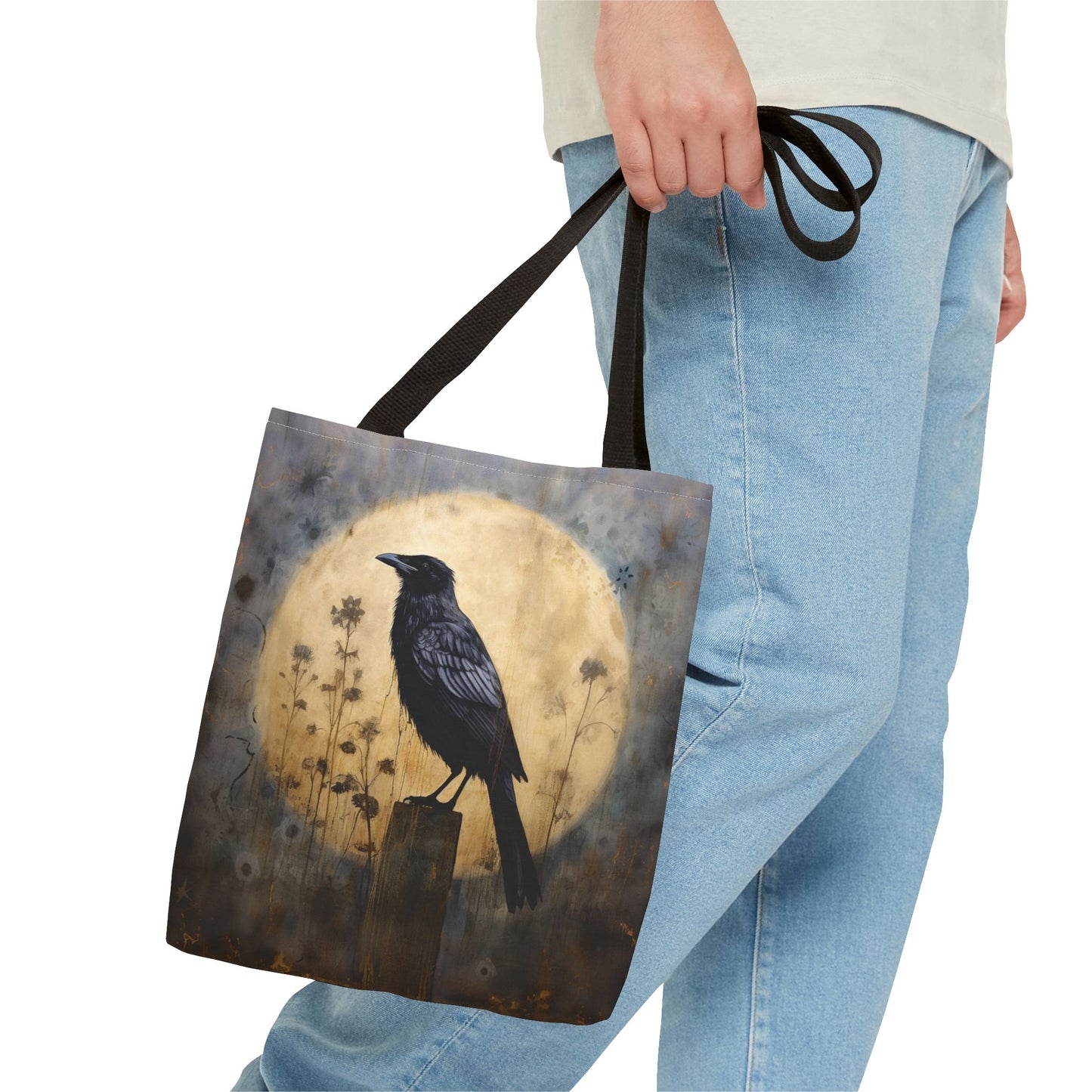 Raven Moonlit Canvas Tote Bag, Gothic Nature-Inspired Shopper