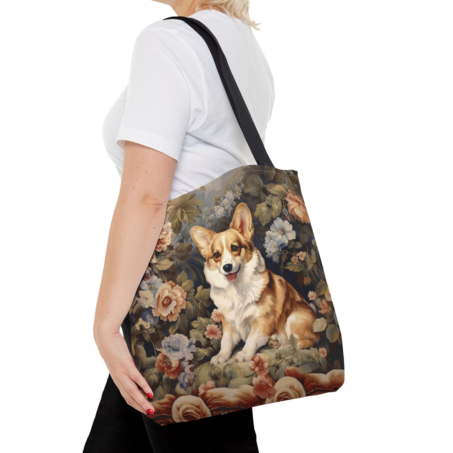 Corgi Bliss Floral Canvas Tote Bag, Eco-Friendly & Stylish Accessory